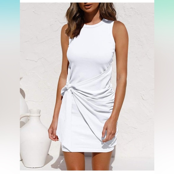 Women's Casual Sleeveless Bodycon Beach Tank Ruched Mini Dresses Medium - Picture 4 of 7